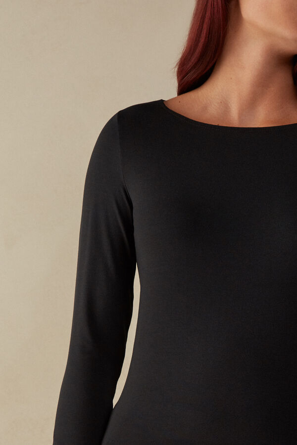 Maglia Manica Lunga Scollo a Barchetta in Micromodal