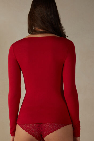 Maglia Manica Lunga in Modal con Cashmere e Scollo a Barchetta