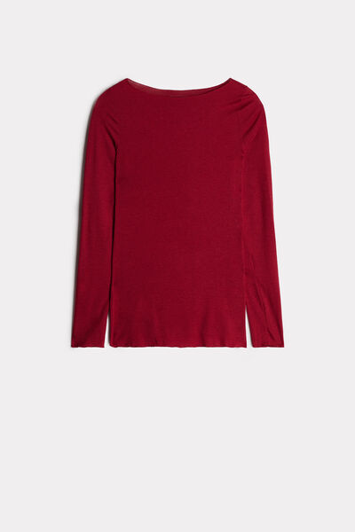 Maglia Manica Lunga in Modal con Cashmere e Scollo a Barchetta