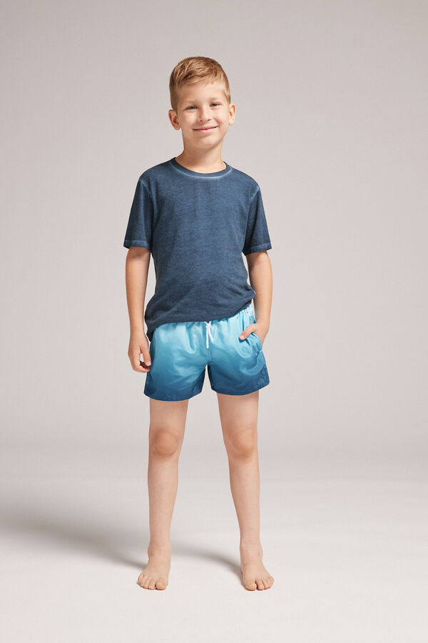 Costume Boxer Mare Bambino Stampa Sfumata Blu