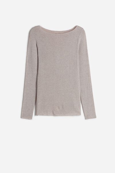 Maglia Manica Lunga in Modal con Cashmere e Scollo a Barchetta