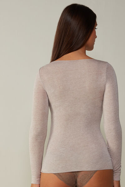 Maglia Manica Lunga in Modal con Cashmere e Scollo a Barchetta