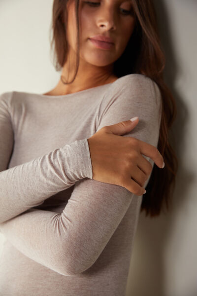 Maglia Manica Lunga in Modal con Cashmere e Scollo a Barchetta