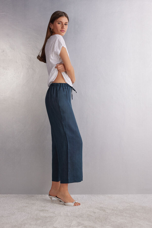 Pantalone Lungo con Coulisse in Tela di Lino