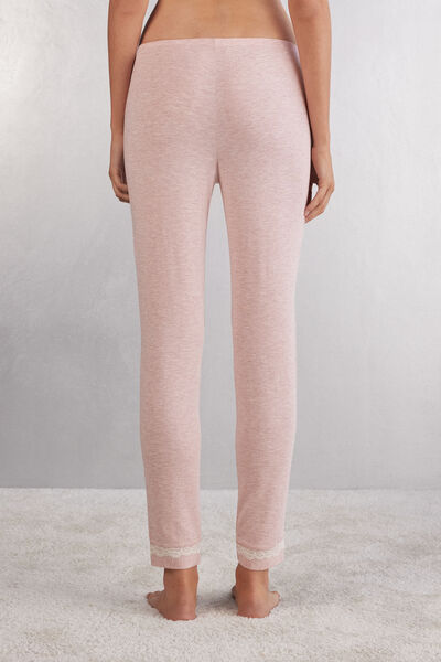 Pantalone Lungo in Modal con Dettagli in Pizzo