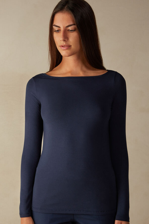 Maglia Manica Lunga Scollo a Barchetta in Micromodal