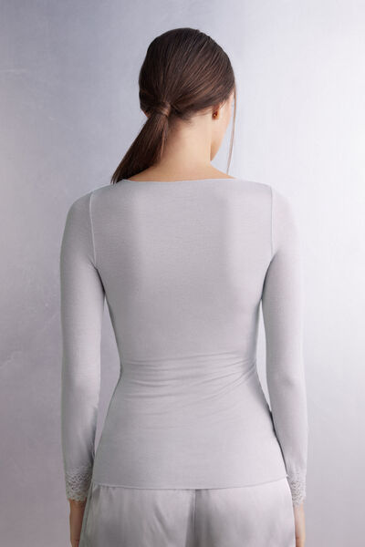 Maglia scollo a V in Modal Cashmere Ultralight e Pizzo