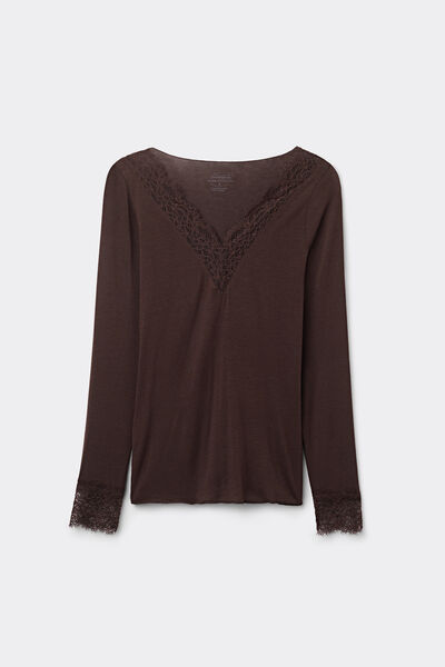 Maglia scollo a V in Modal Cashmere Ultralight e Pizzo