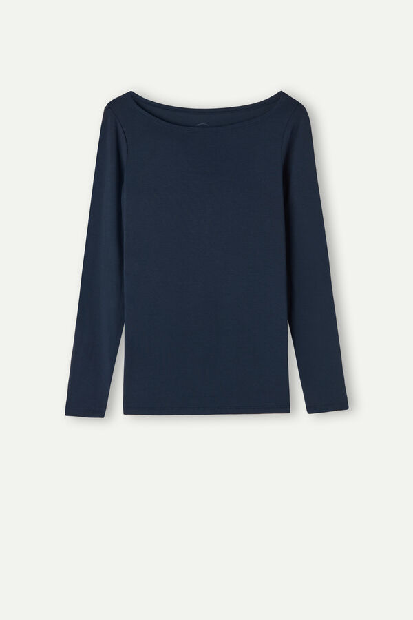 Maglia Manica Lunga Scollo a Barchetta in Micromodal