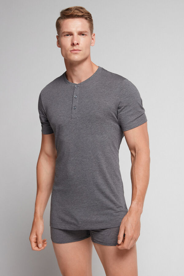 T-shirt a Serafino in Cotone Superior