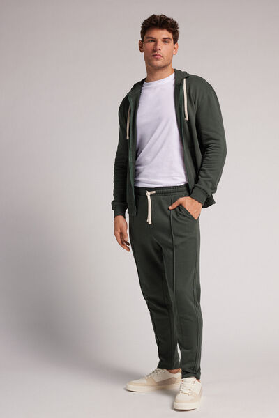 Pantalone Lungo in Felpa di Cotone con Nervatura