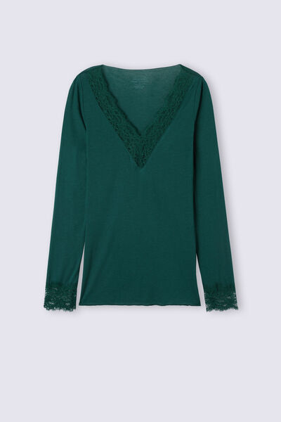 Maglia scollo a V in Modal Cashmere Ultralight e Pizzo