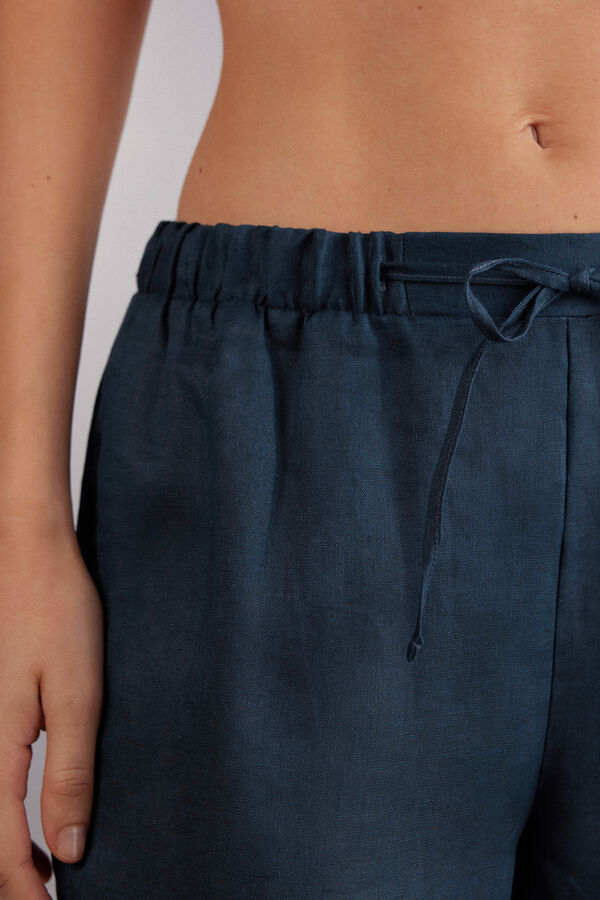 Pantalone Lungo con Coulisse in Tela di Lino