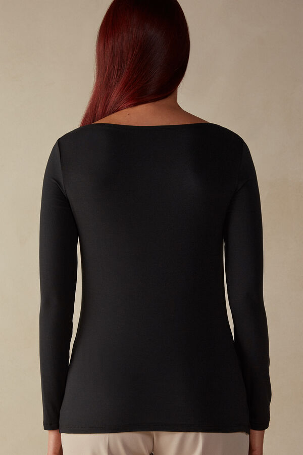 Maglia Manica Lunga Scollo a Barchetta in Micromodal