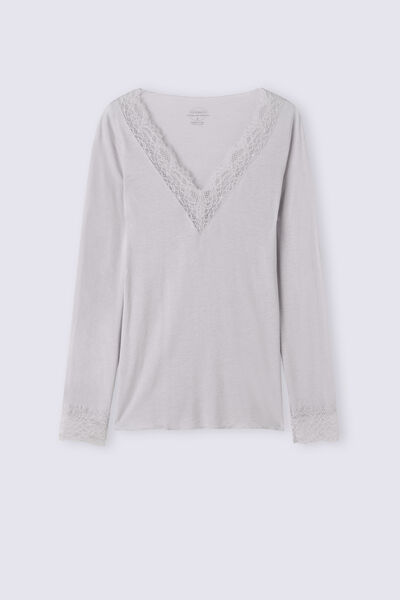 Maglia scollo a V in Modal Cashmere Ultralight e Pizzo