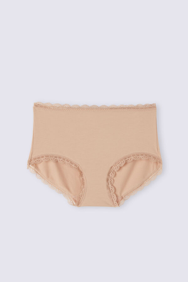 Culotte a Vita Alta in Cotone e Pizzo