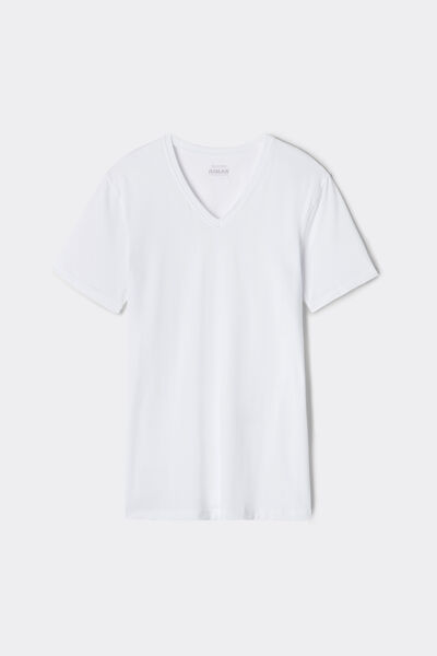 T-shirt Scollo a V in Cotone Superior Elasticizzato